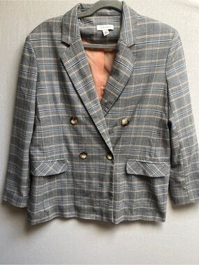 Topshop Plaid Double Breasted Blazer Jacket Size 6